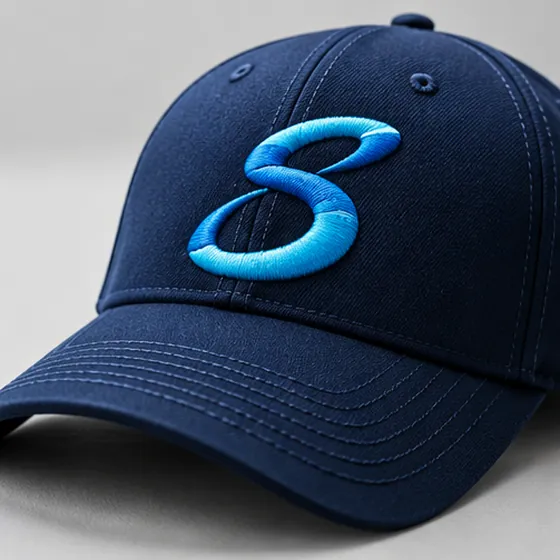 Navy cap with raised cyan embroidered logo