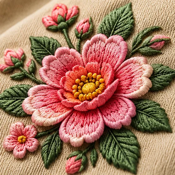 Pink floral appliqué embroidery sample